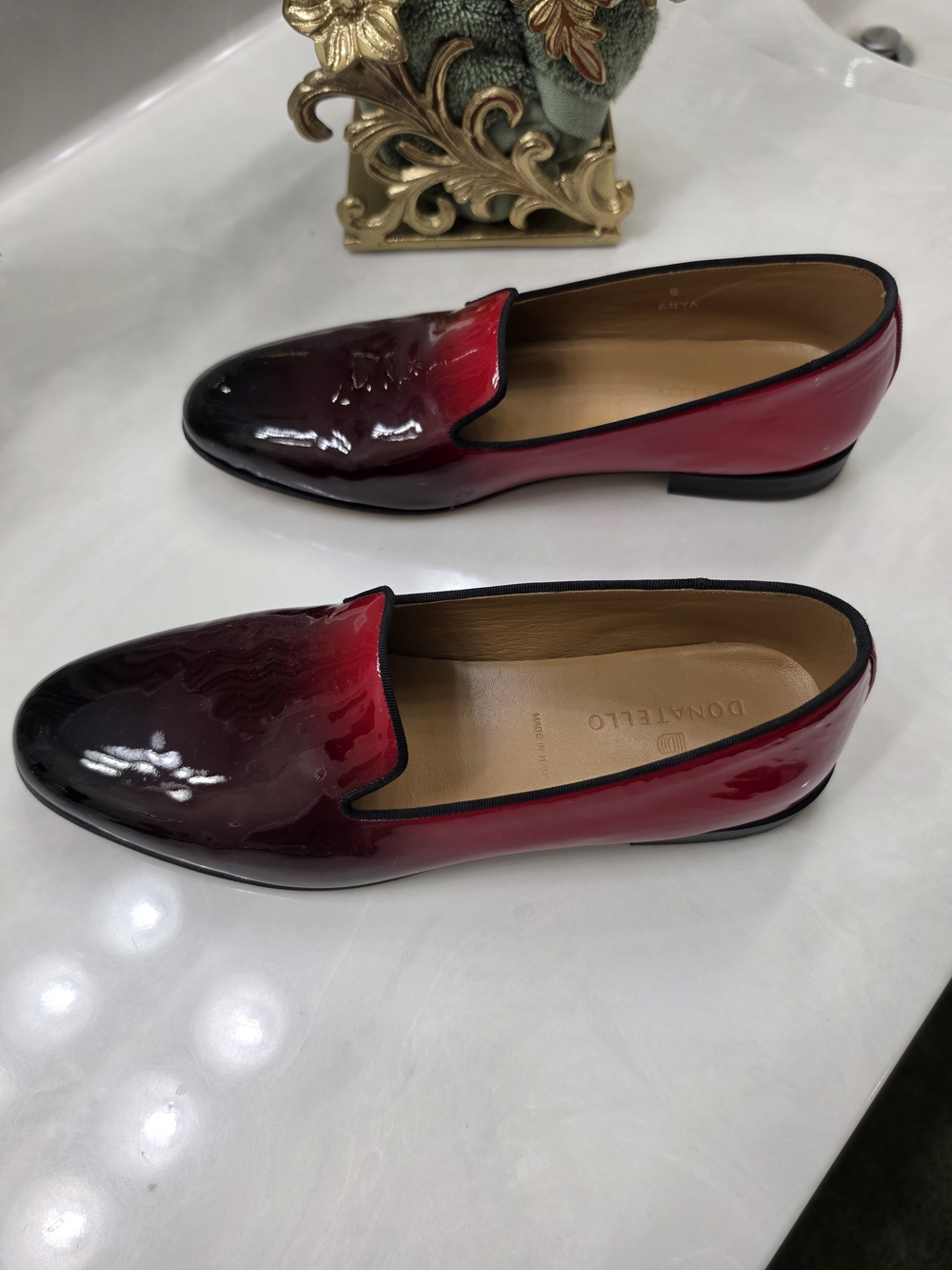 Donatello Red Patent Leather Slip-On Loafers with Black Trim